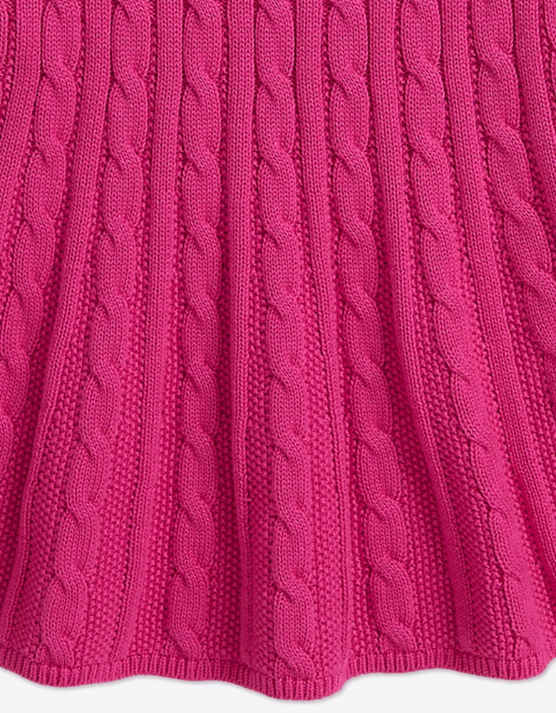 Girls Classic Cable Knit Dress in Pink