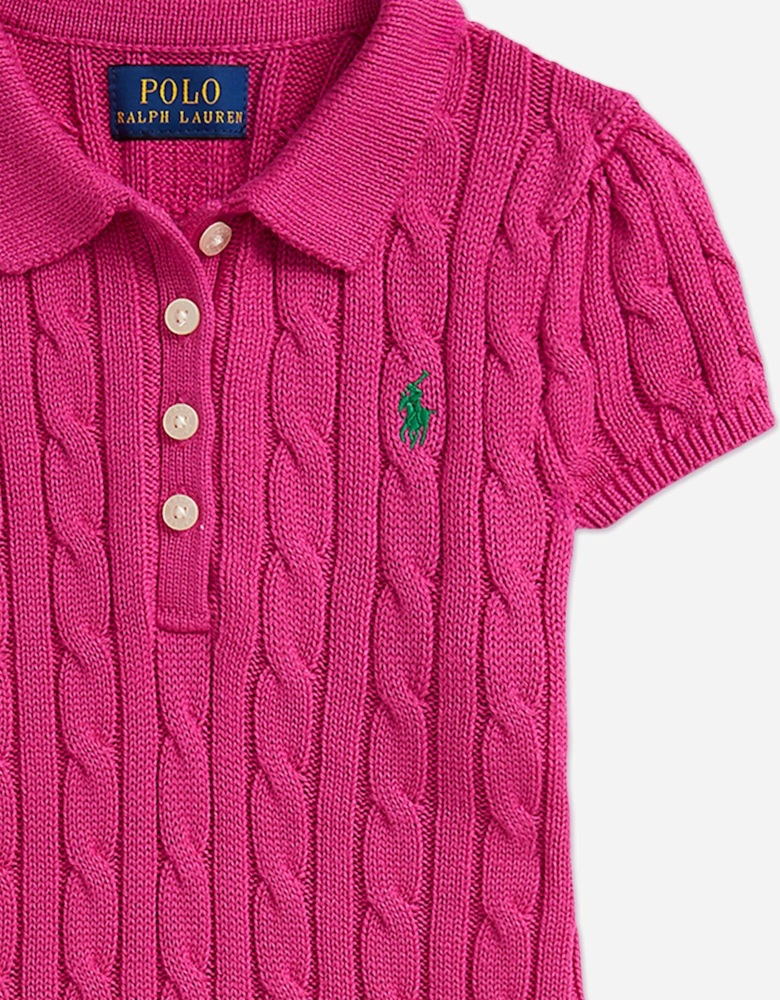 Girls Classic Cable Knit Dress in Pink