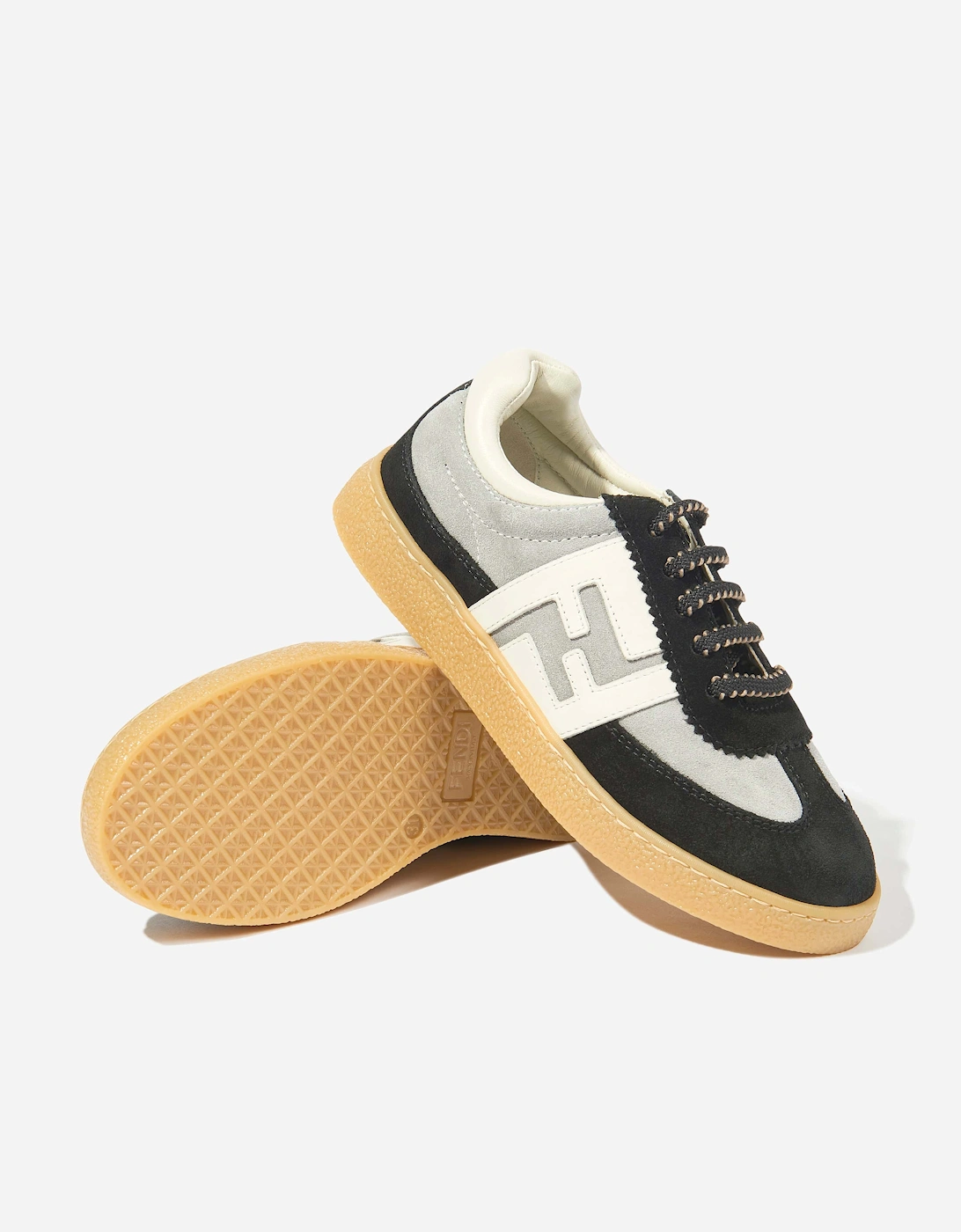 Kids Leather FF Logo Trainers in Black