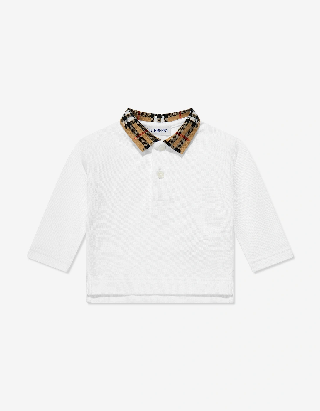 Baby Boys Mini Johane Long Sleeve Polo Shirt in White, 5 of 4