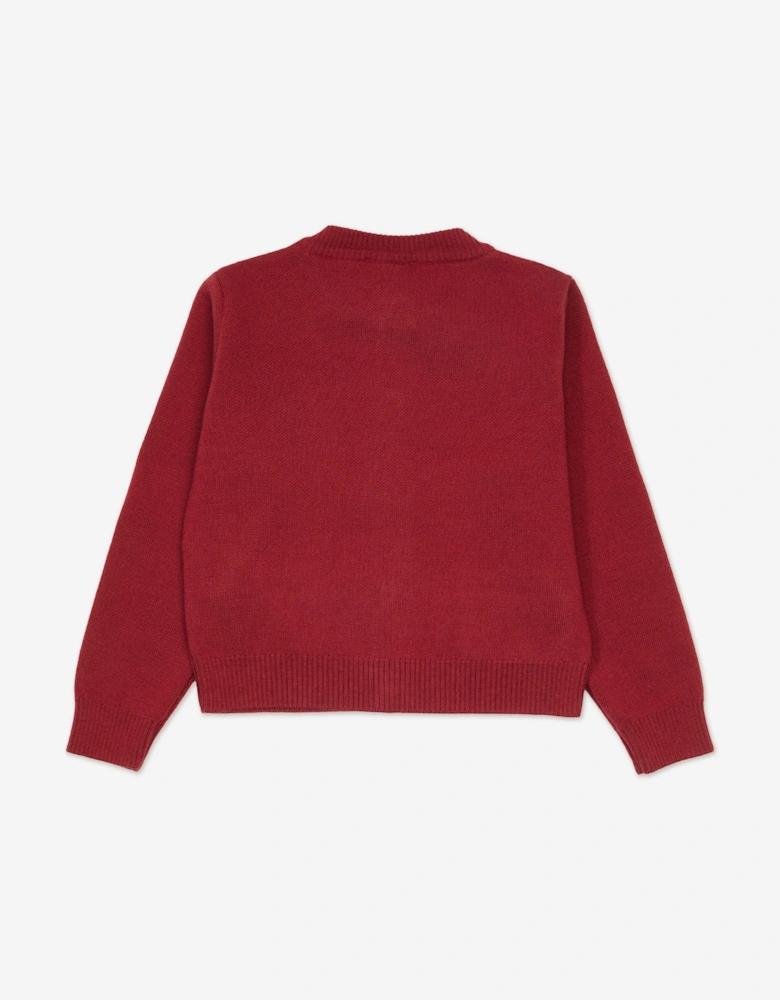Girls Wool Knit Logo Cardigan in Red