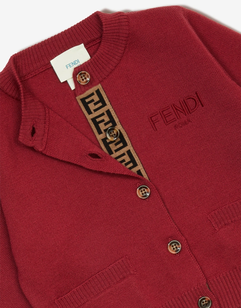 Girls Wool Knit Logo Cardigan in Red