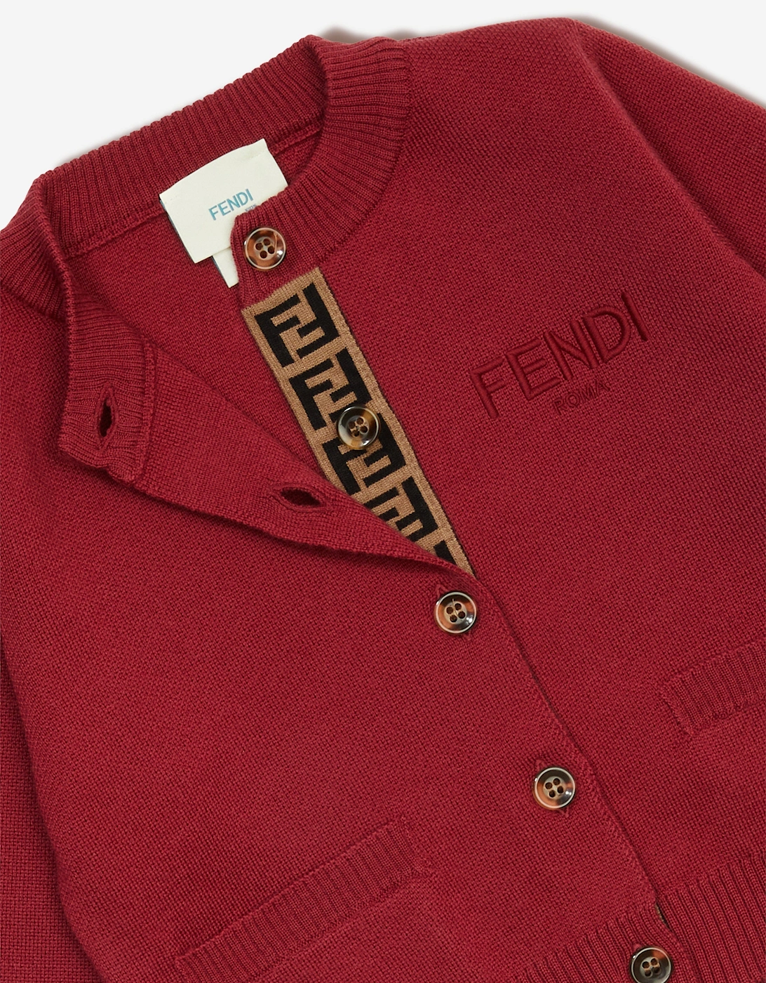 Girls Wool Knit Logo Cardigan in Red