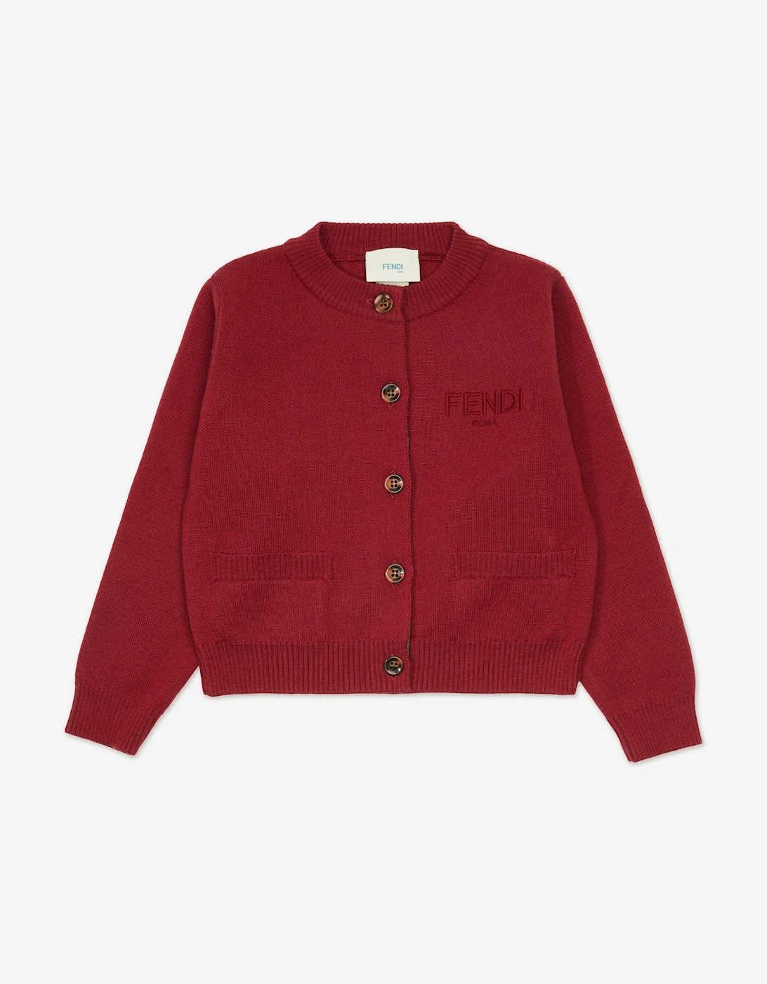 Girls Wool Knit Logo Cardigan in Red, 5 of 4
