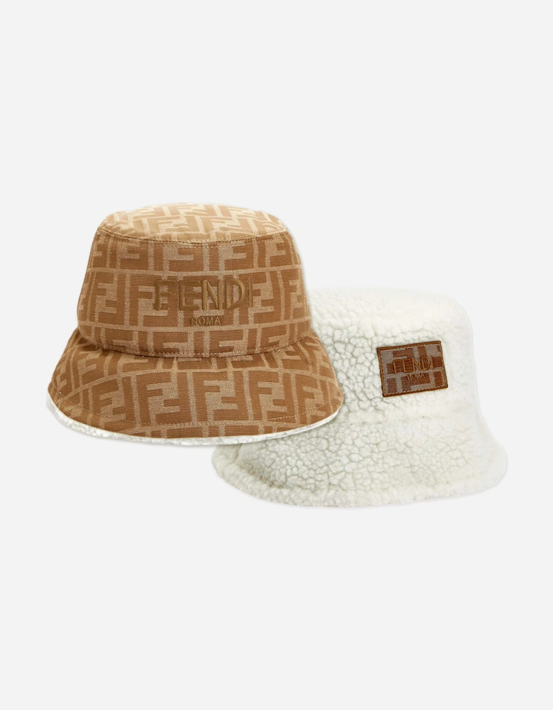 Kids Reversible Roma Bucket Hat in White