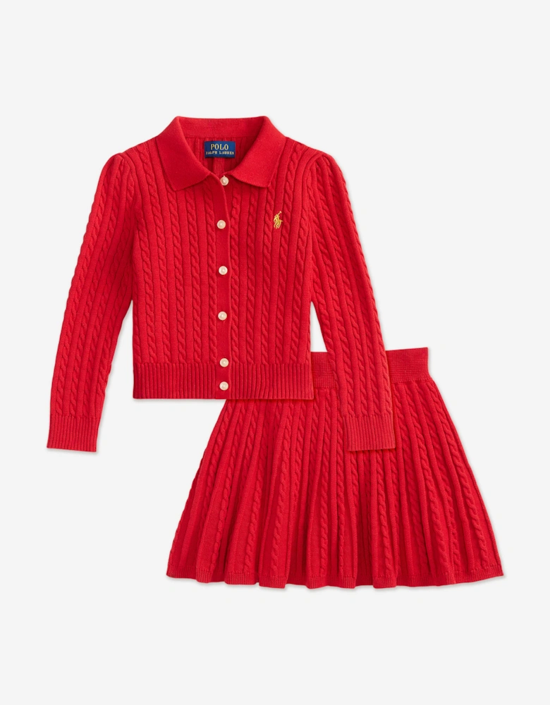 Girls Mini Cable Knit Skirt Set in Red
