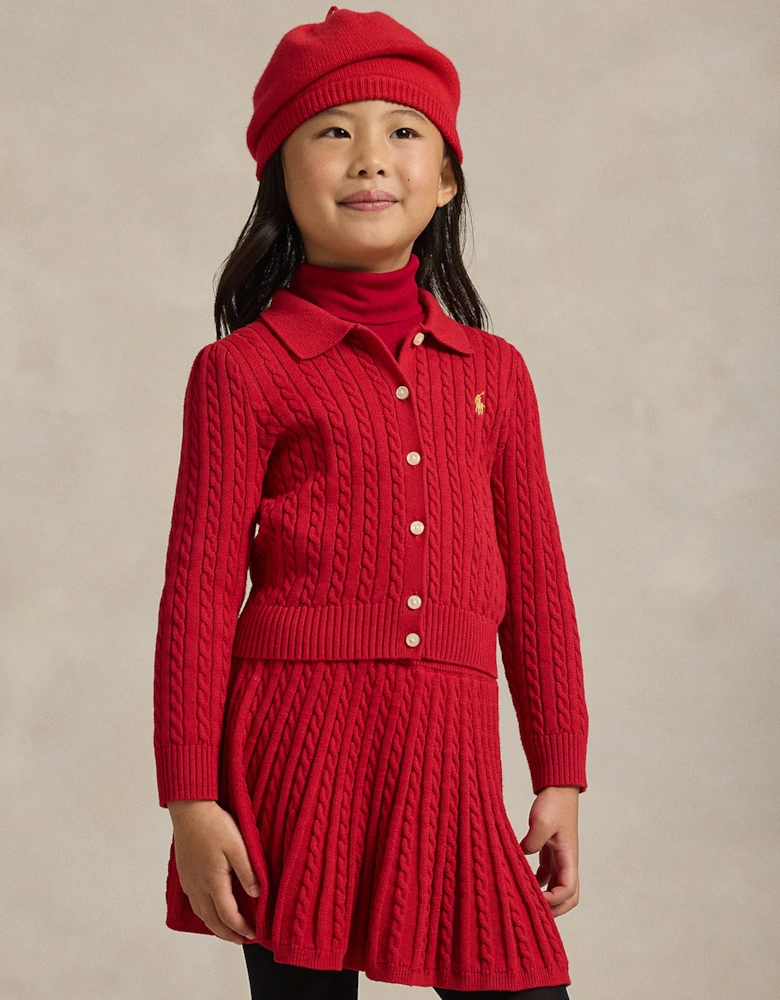 Girls Mini Cable Knit Skirt Set in Red