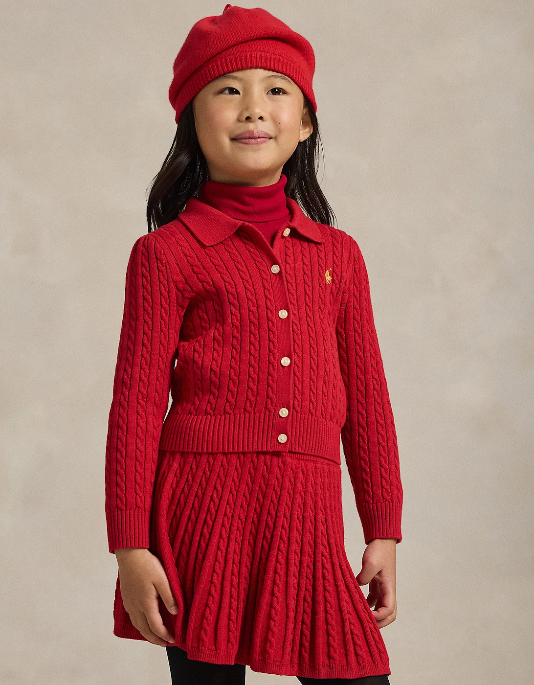 Girls Mini Cable Knit Skirt Set in Red
