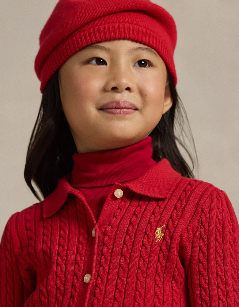 Girls Mini Cable Knit Skirt Set in Red