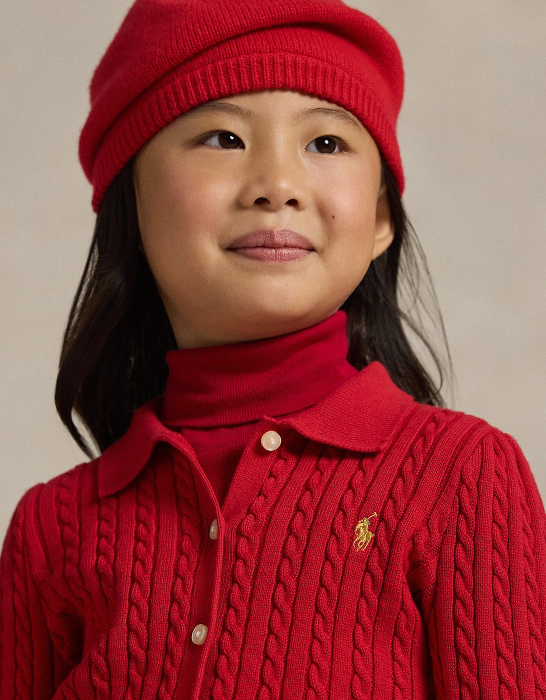 Girls Mini Cable Knit Skirt Set in Red