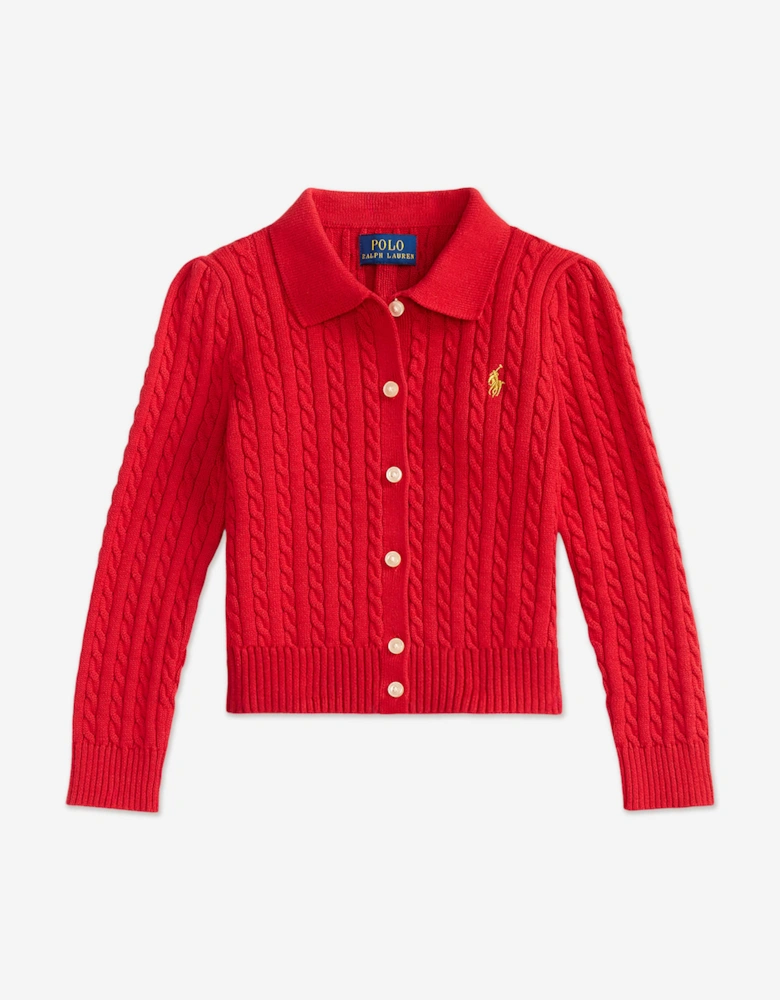 Girls Mini Cable Knit Skirt Set in Red