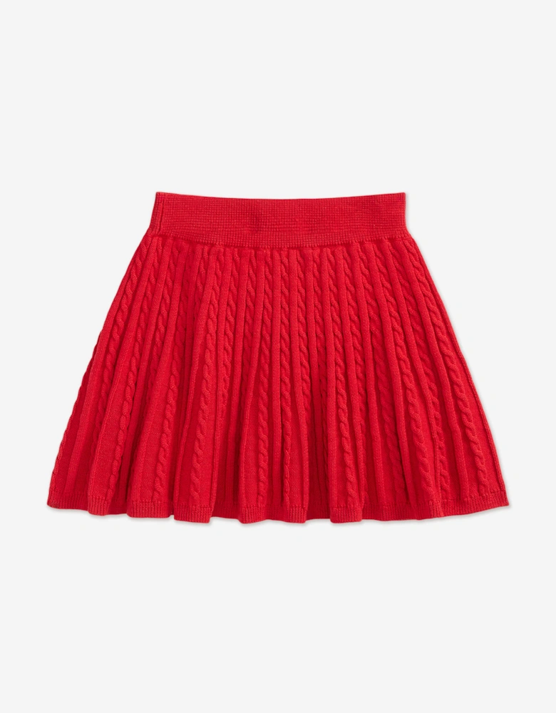 Girls Mini Cable Knit Skirt Set in Red