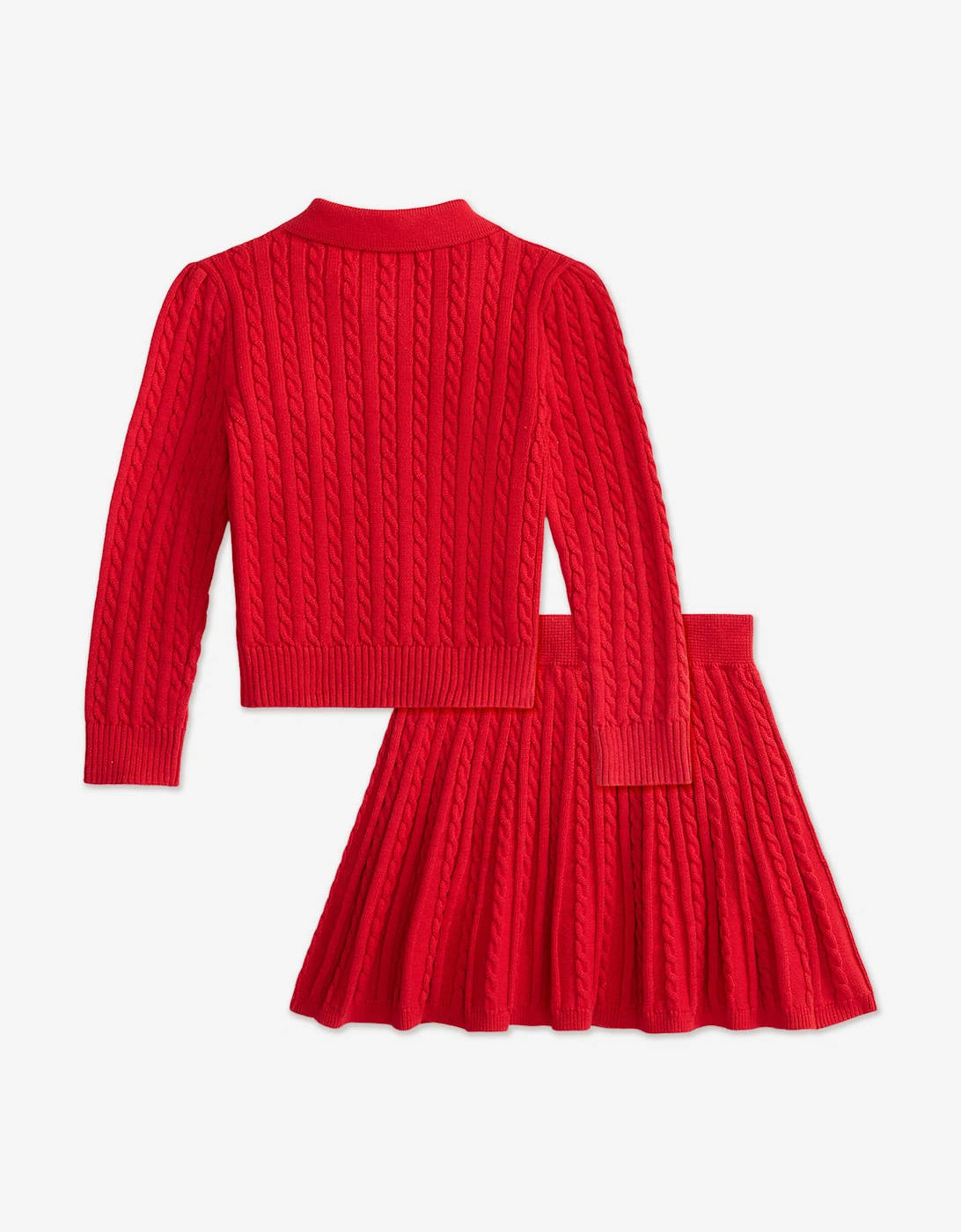 Girls Mini Cable Knit Skirt Set in Red