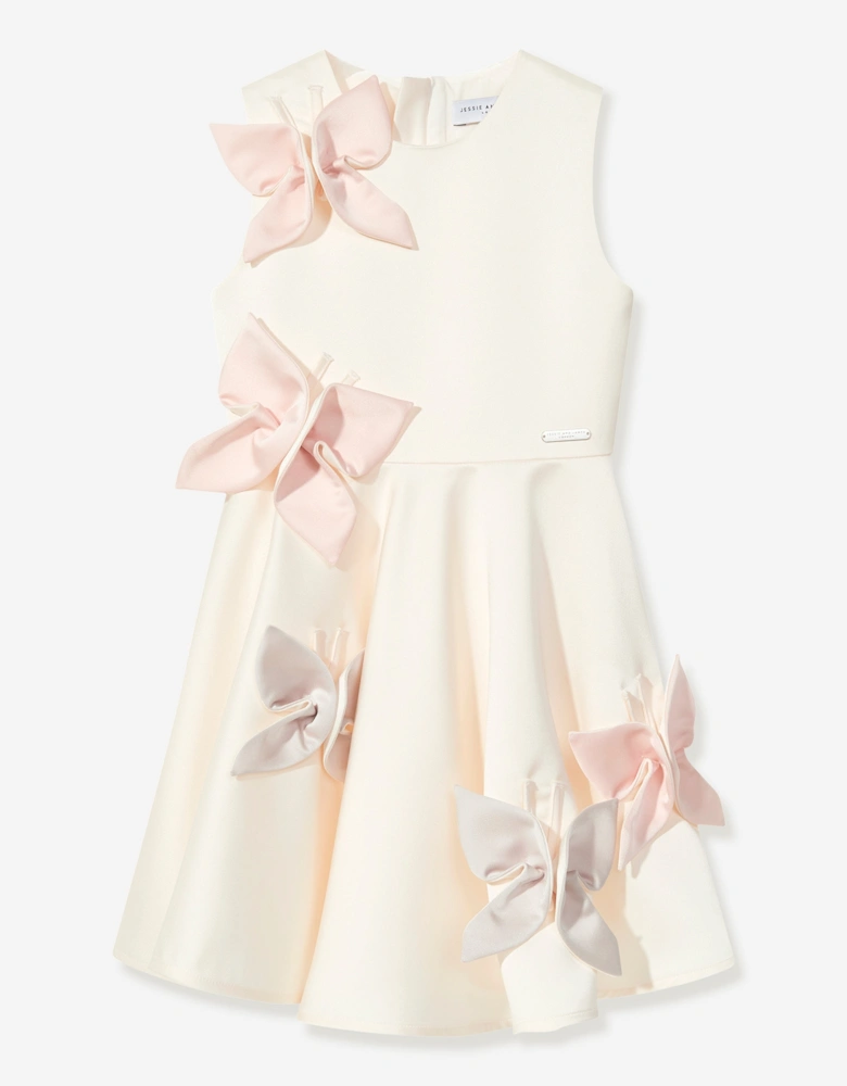 Girls Satin Butterfly Dress in Ivory