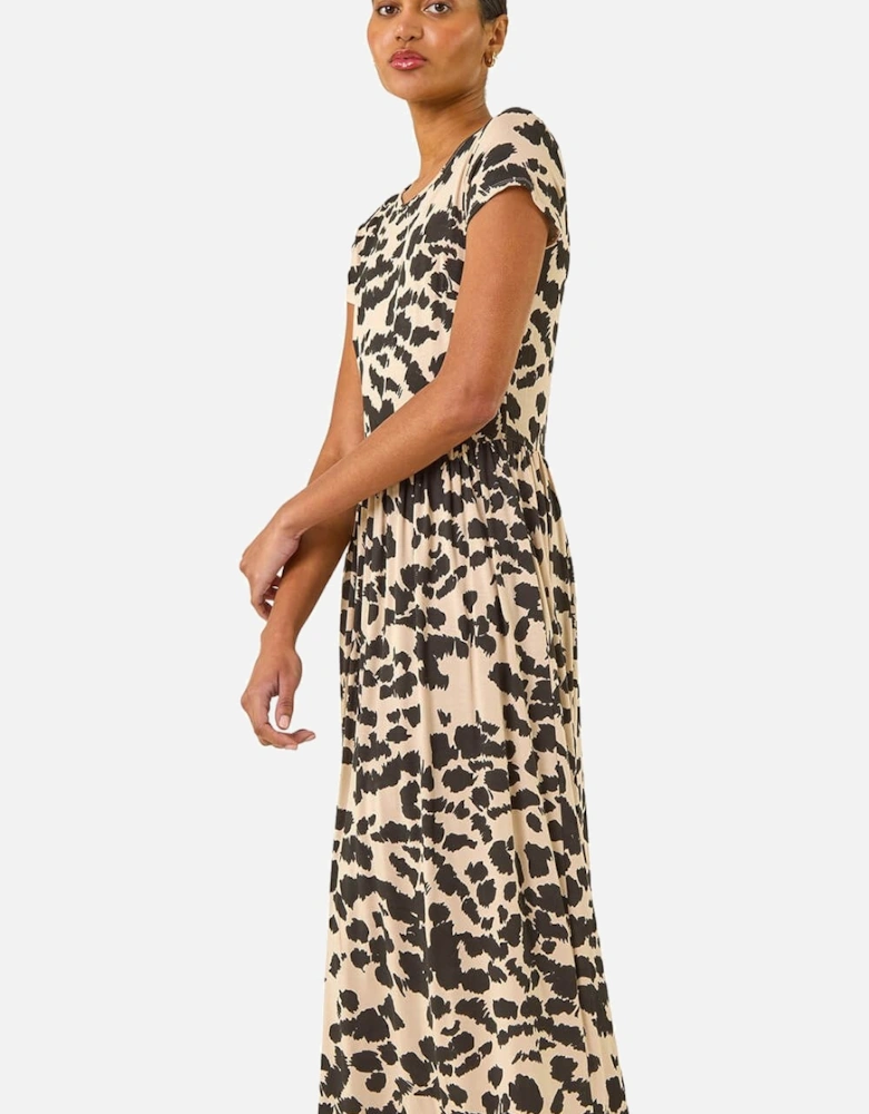 Abstract Print Stretch Midi Dress