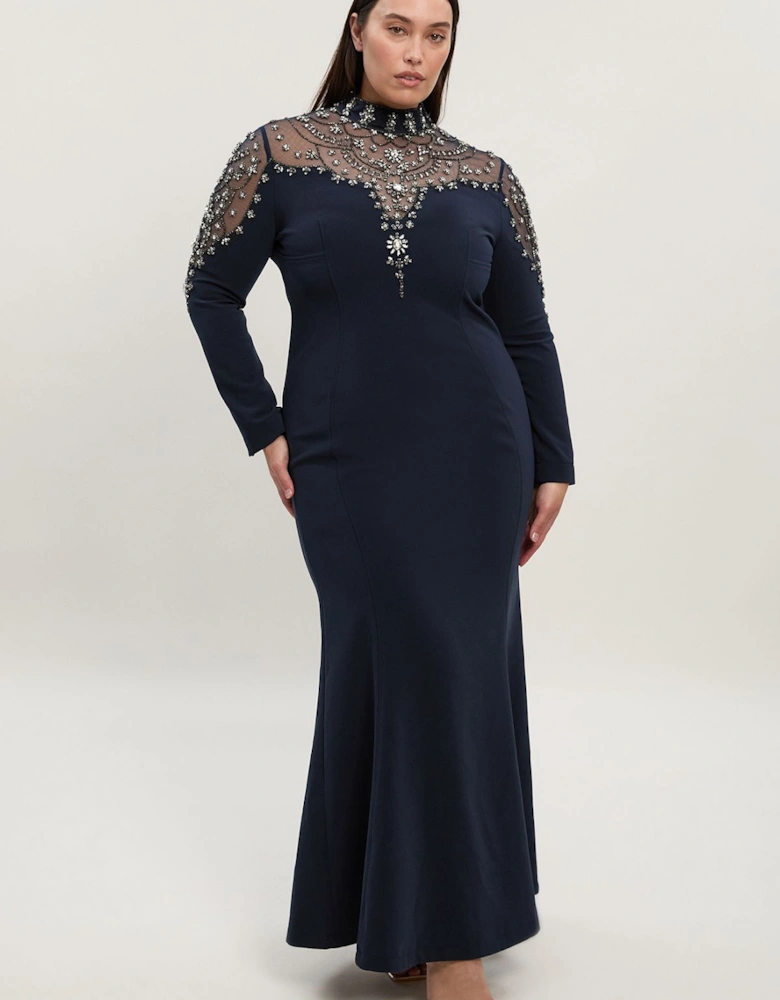 Plus Size Premium Crystal Embellished Woven Maxi Dress
