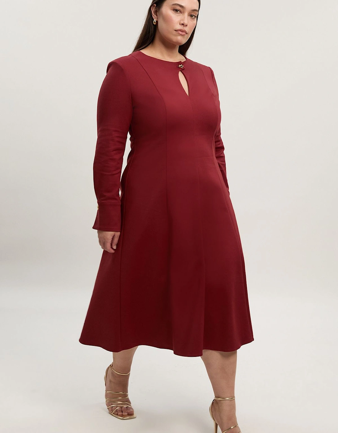 Plus Size Techno Keyhole Detail Long Sleeve Trim Detail Maxi Dress, 2 of 1