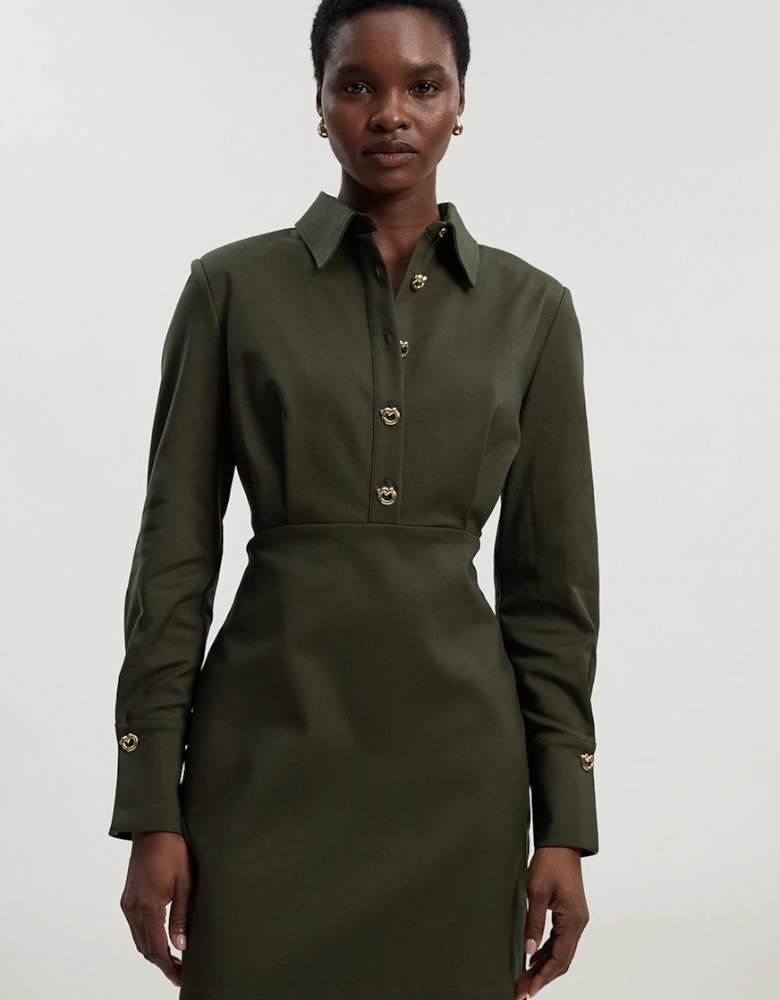 Petite Techno Cotton Gold Hardware Long Sleeve Woven Mini Dress