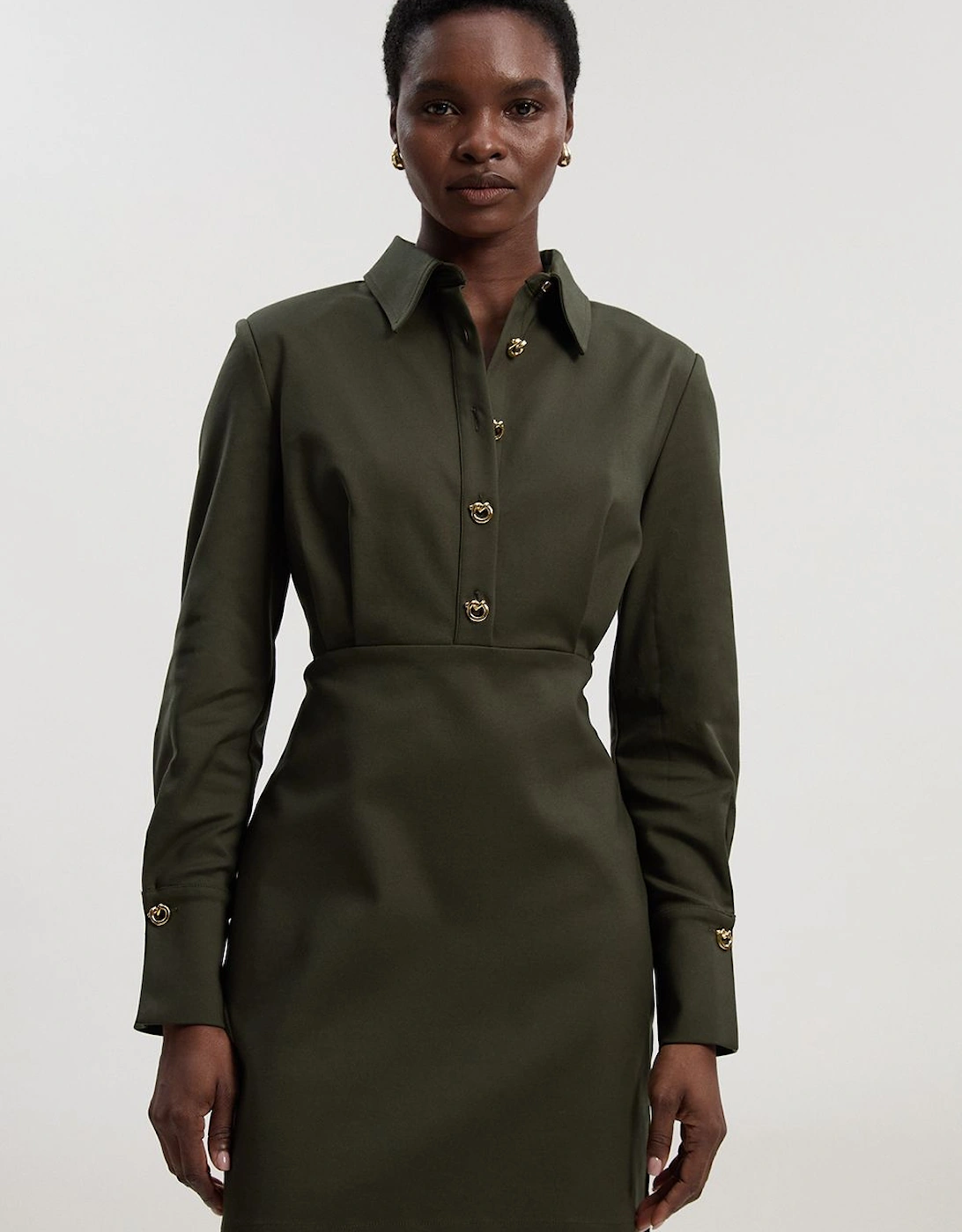 Petite Techno Cotton Gold Hardware Long Sleeve Woven Mini Dress, 2 of 1