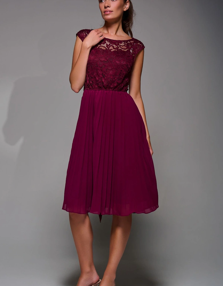 Lace Bodice Pleated Prom Dress