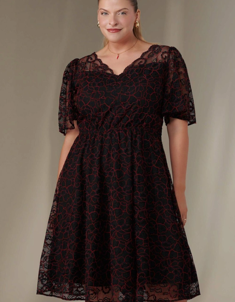 Flare Sleeved Lace Midi Dress