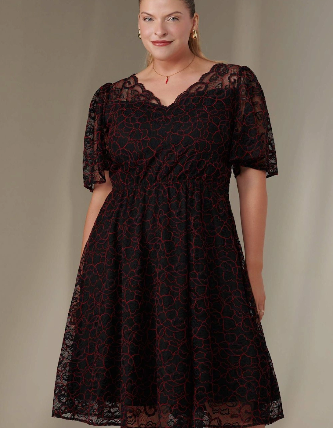 Flare Sleeved Lace Midi Dress, 2 of 1