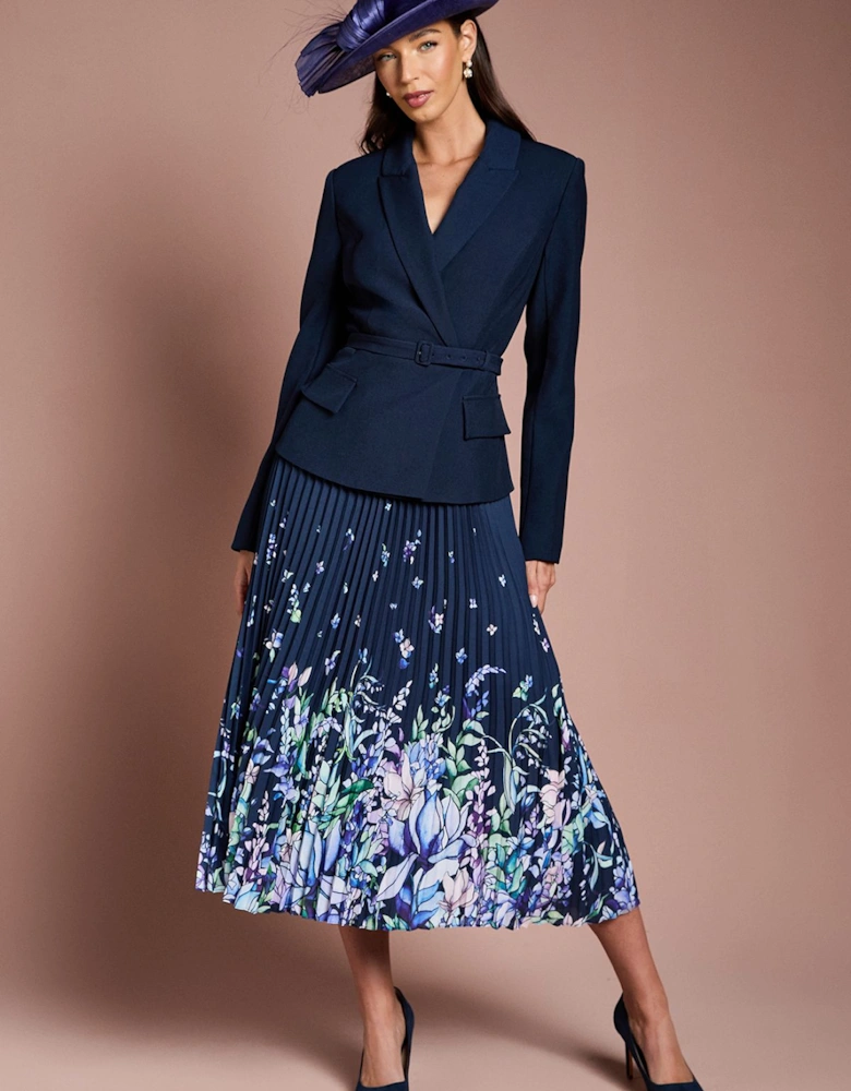 Lisa Tan Tailored Jacket With Pleated Skirt Midi Dress