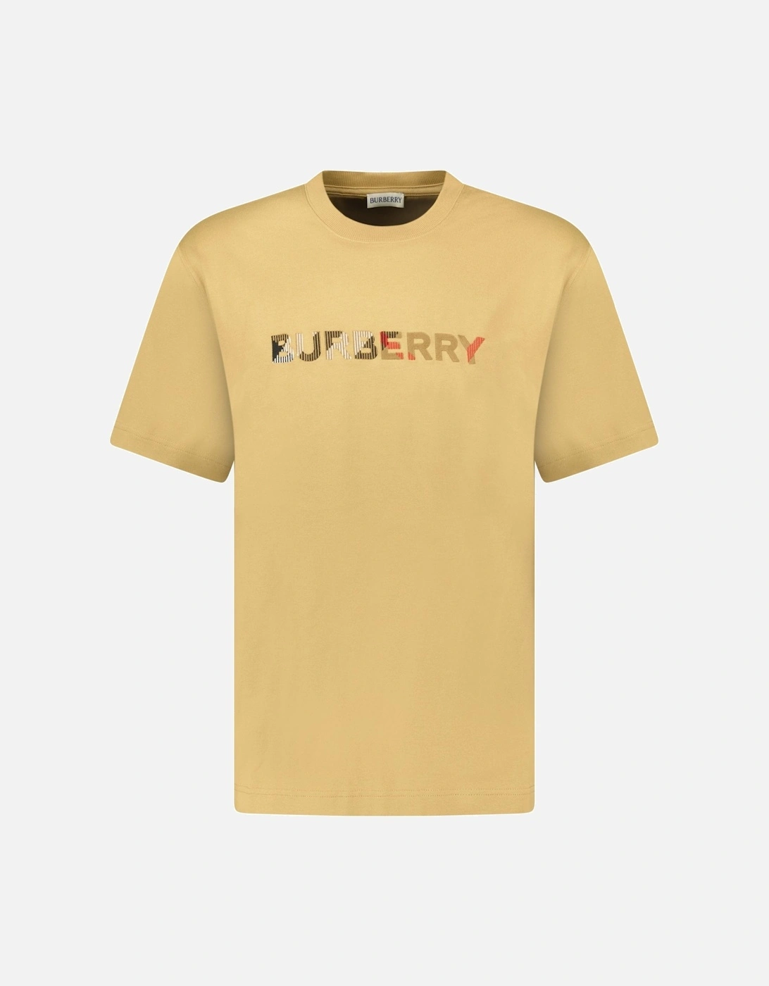 Burberry Men's Cream Check Logo Embroidered T-Shirt Beige - Size: 44