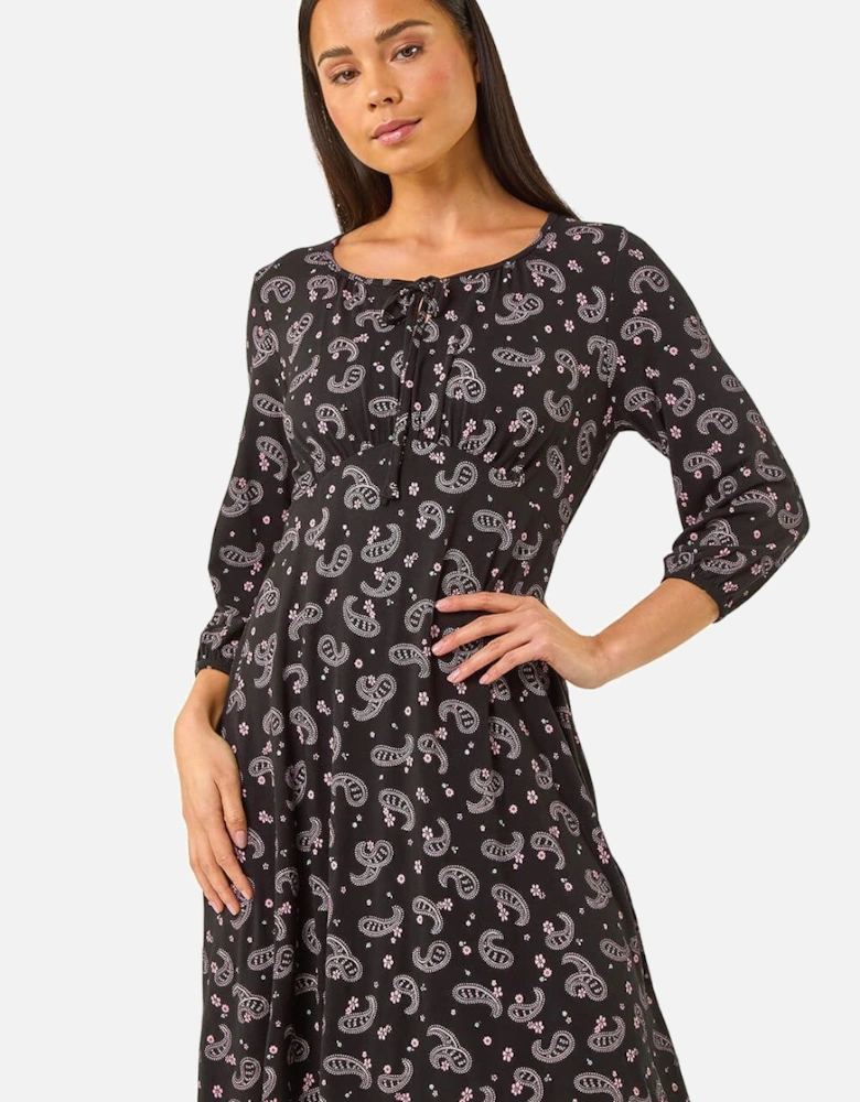 Petite Paisley Print Tie Front Dress