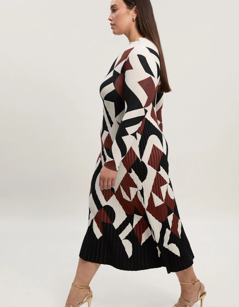 Plus Size Geo Jacquard Knit Maxi Dress