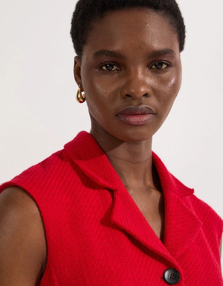 Textured Tweed Belted Full Skirted Midi Dress