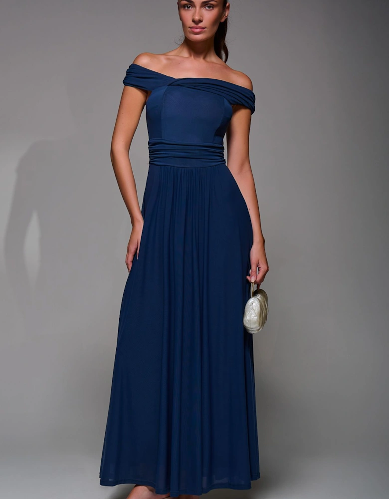 Twist Bardot Neck Mesh Maxi Dress