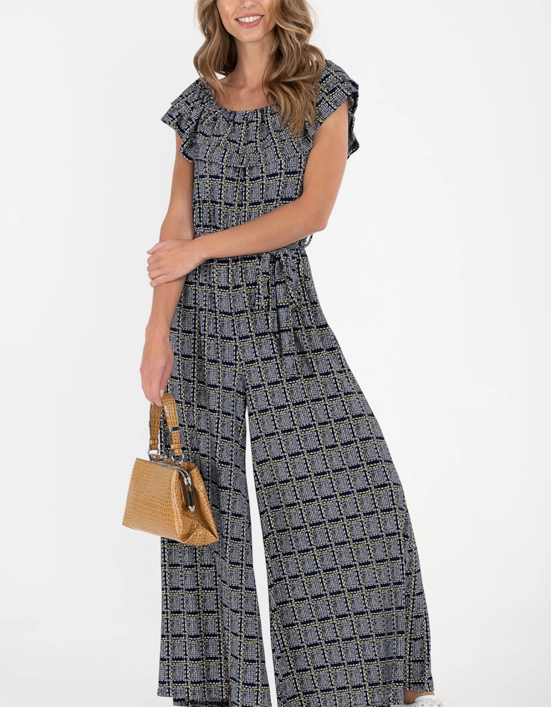 Ruffle Neck Jersey Jumpsuit