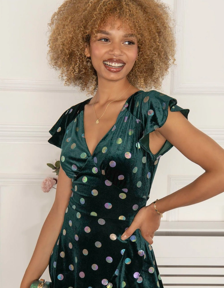 Frill V Neck Velvet Dress