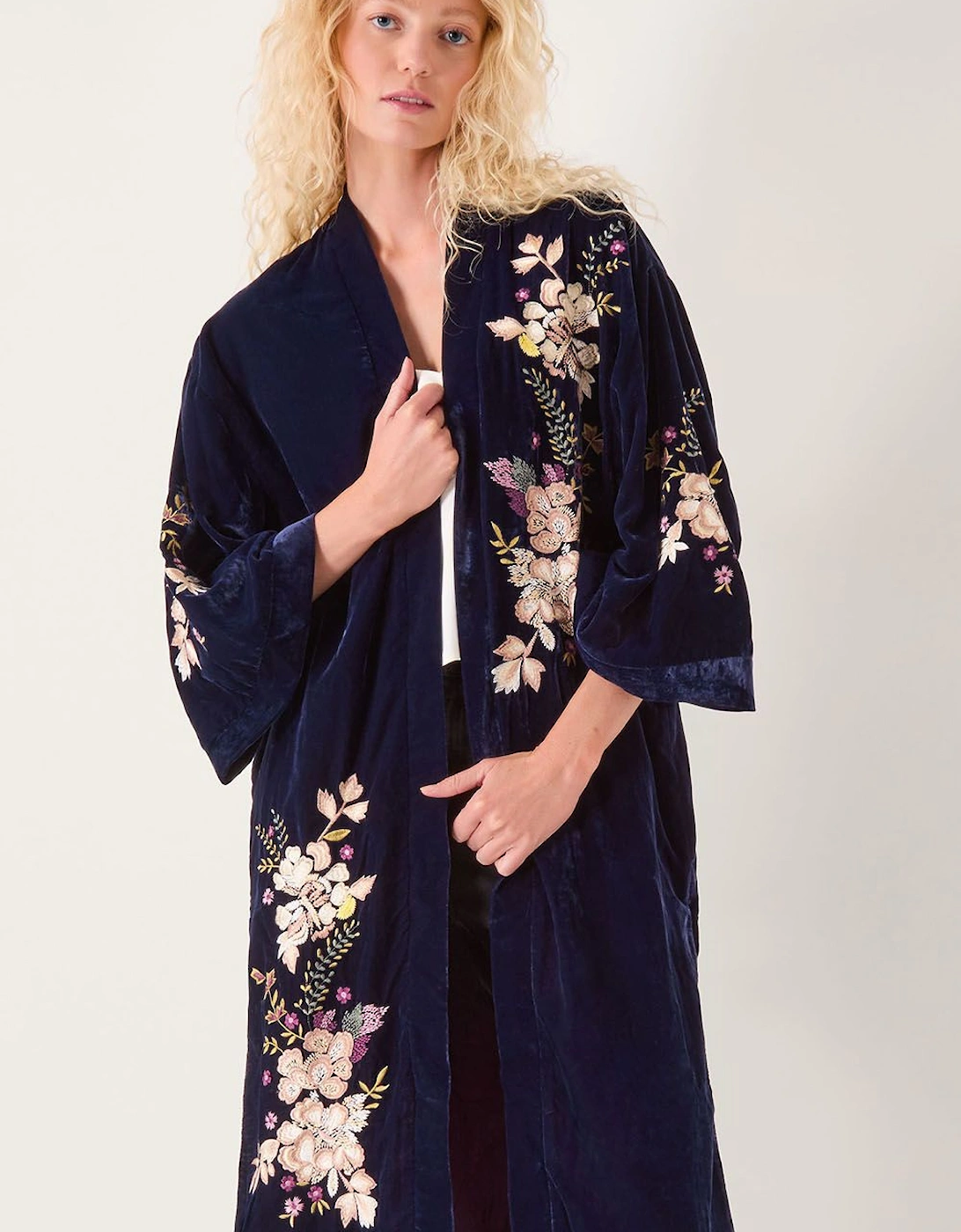 Fallon Embroidered Velvet Kimono  Blue, 2 of 1