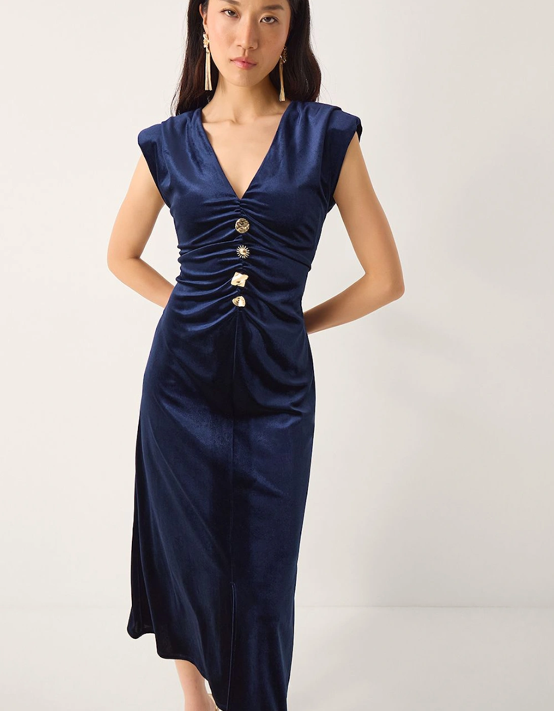 Vana Velvet Sleeveless Midi Dress Blue, 2 of 1