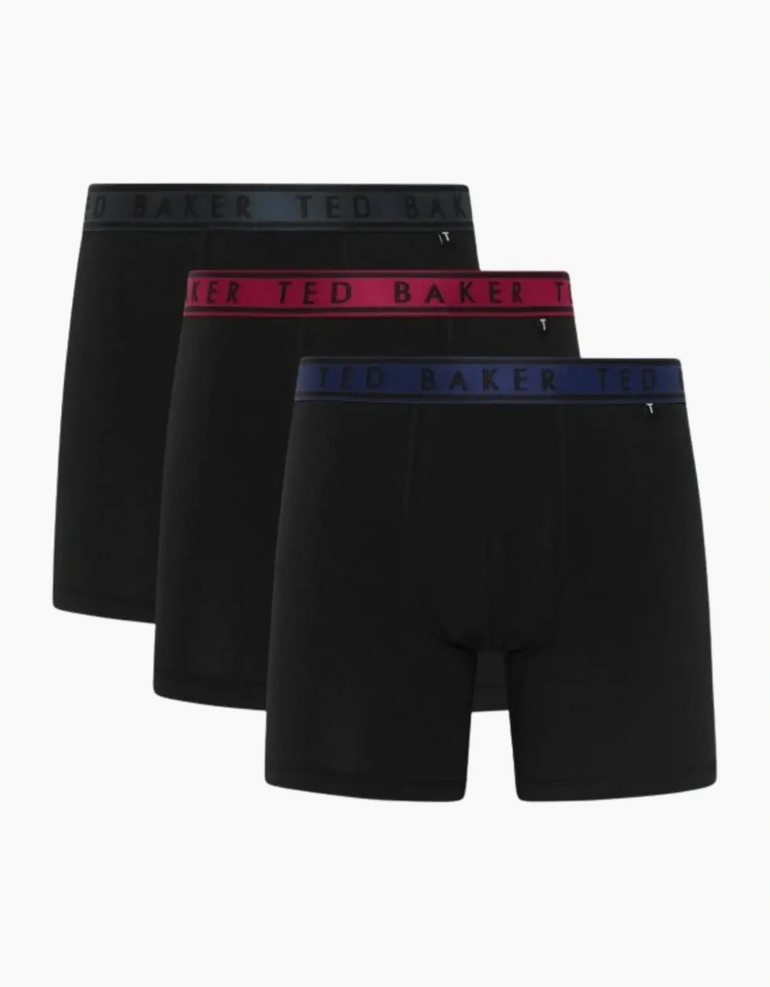 Ted Baker Men's Black 3-Pack Contrast Waistband Boxer Briefs, W/ Blue/Pool/Burgundy - Size: 33/32/32