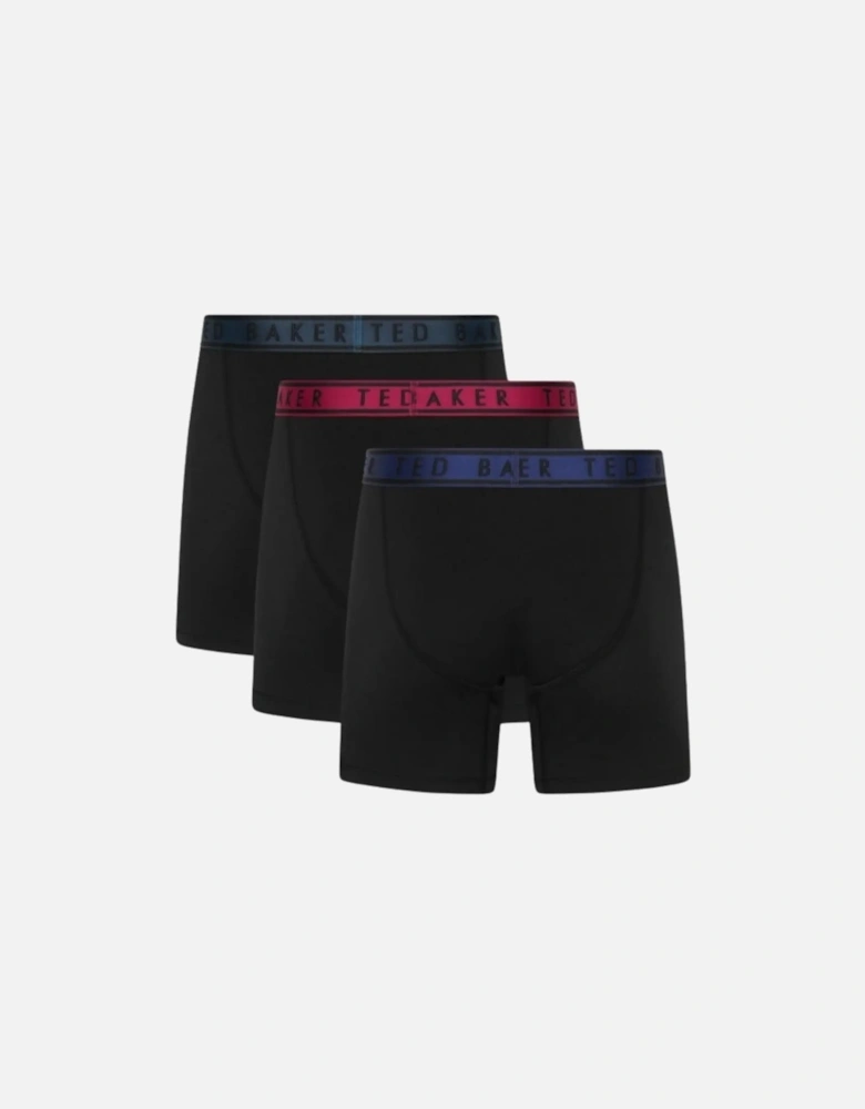 3-Pack Contrast Waistband Boxer Briefs, Black w/ blue/pool/burgundy