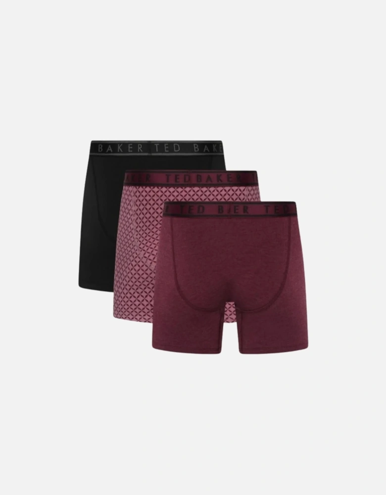 3-Pack Geo Print Boxer Briefs, Black/Claret