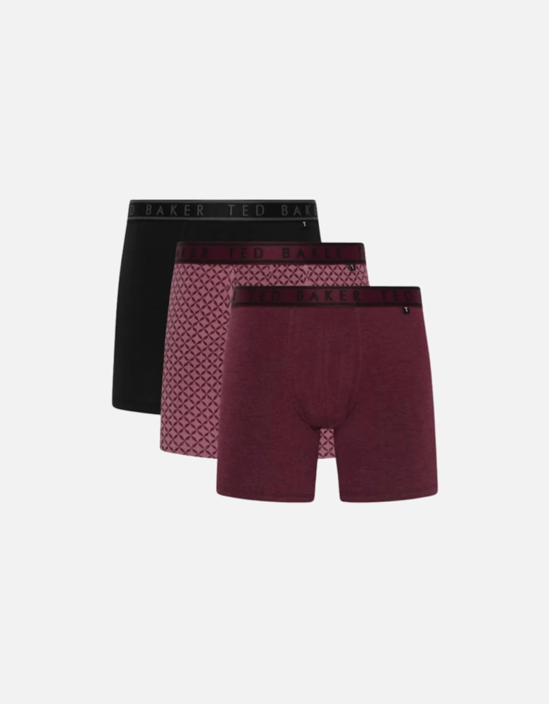 3-Pack Geo Print Boxer Briefs, Black/Claret