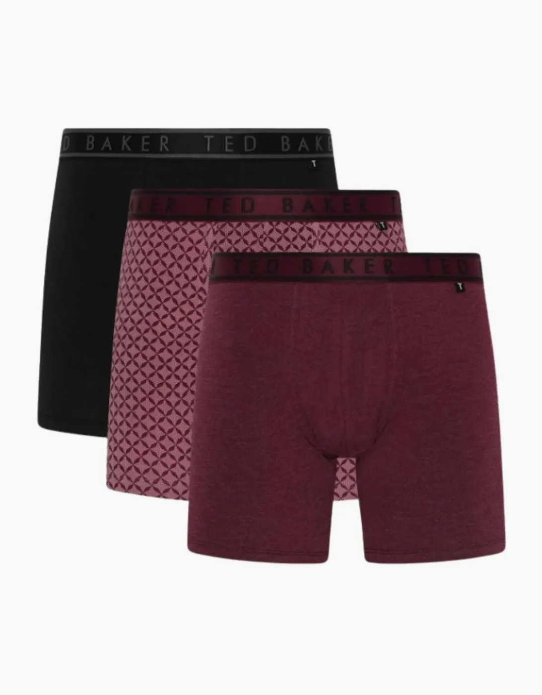 Ted Baker Men's Red 3-Pack Geo Print Boxer Briefs, Black/Claret - Size 35/34/32