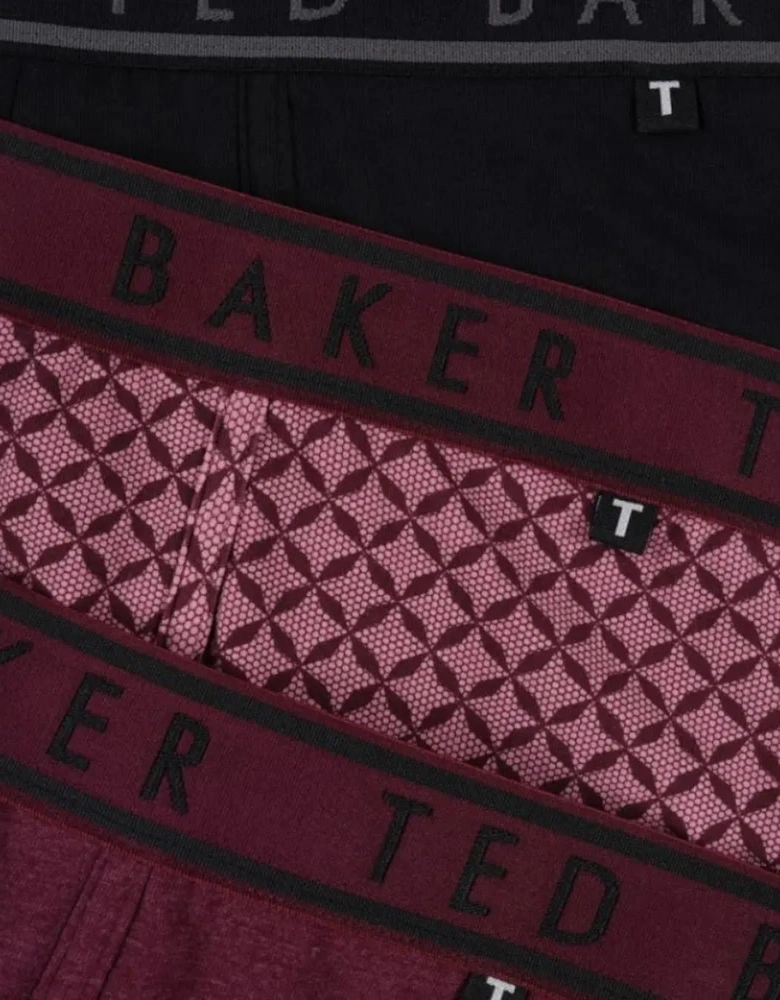 3-Pack Geo Print Boxer Briefs, Black/Claret