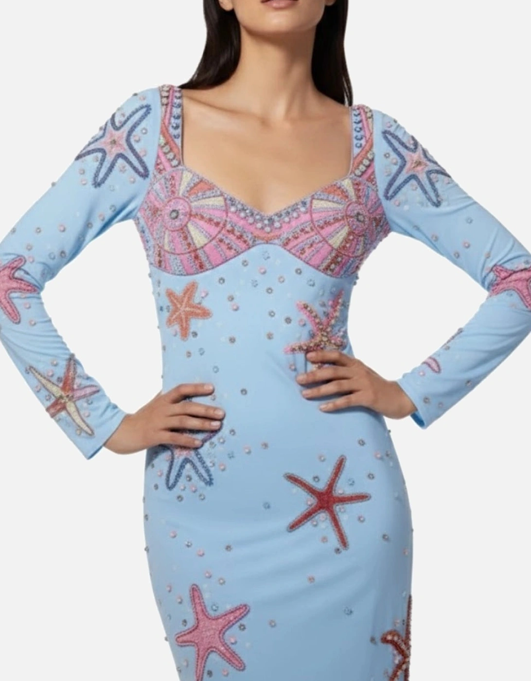 Crescent Shell Bell Sleeve Dress - Blue, 8 of 7