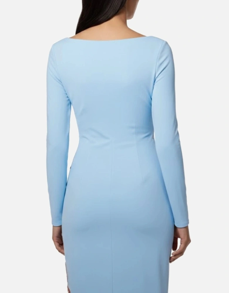 Crescent Shell Bell Sleeve Dress - Blue