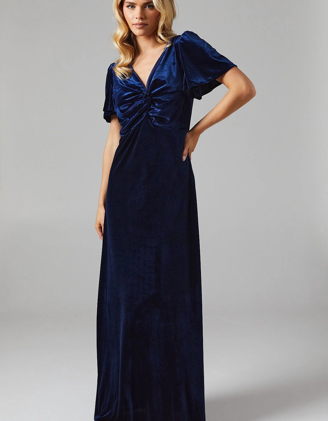 Petite Velvet Twist Front Bridesmaid Midaxi Dress, 2 of 1