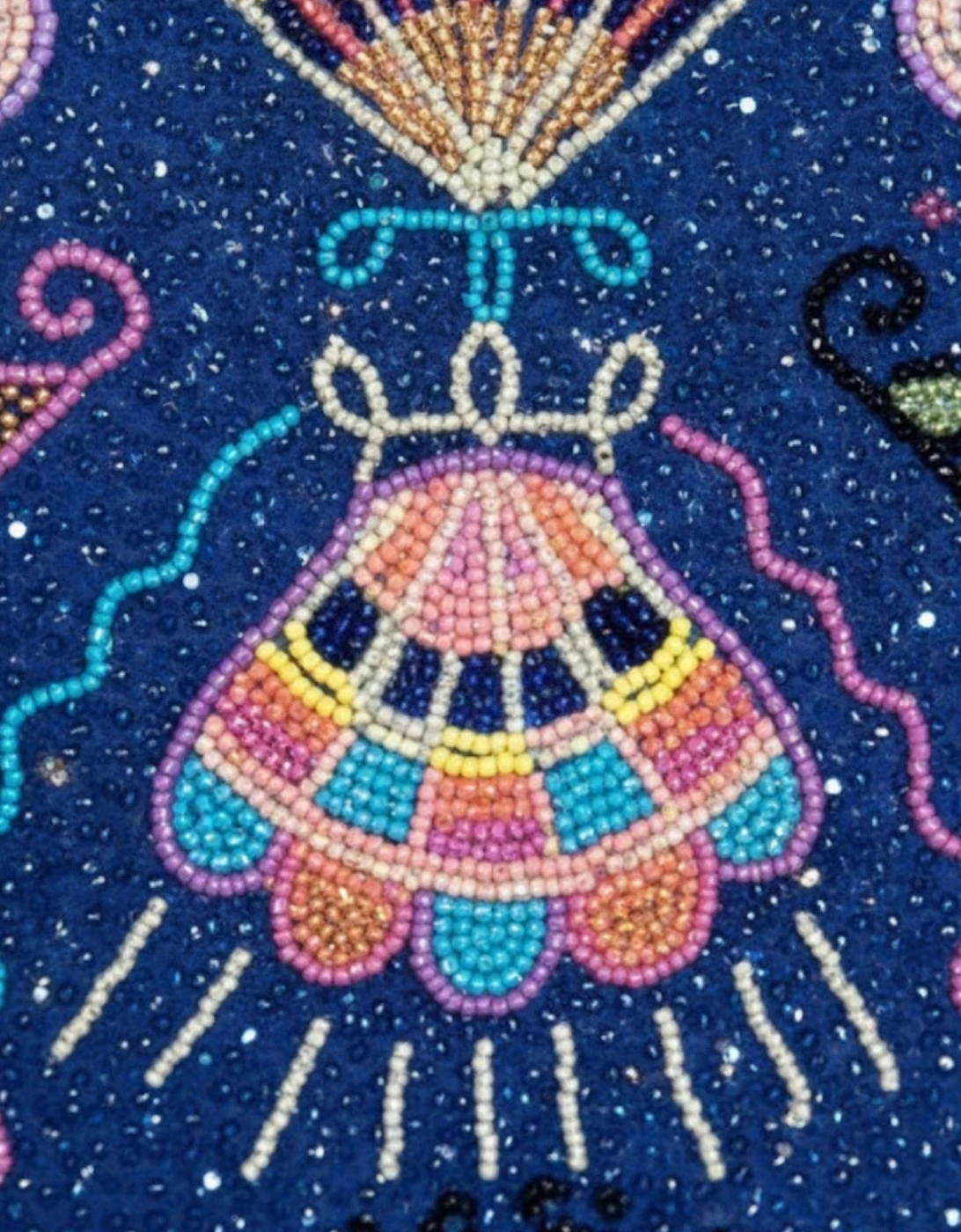 x Zandra Rhodes Dream Shell Hand Beaded Swimsuit Purple