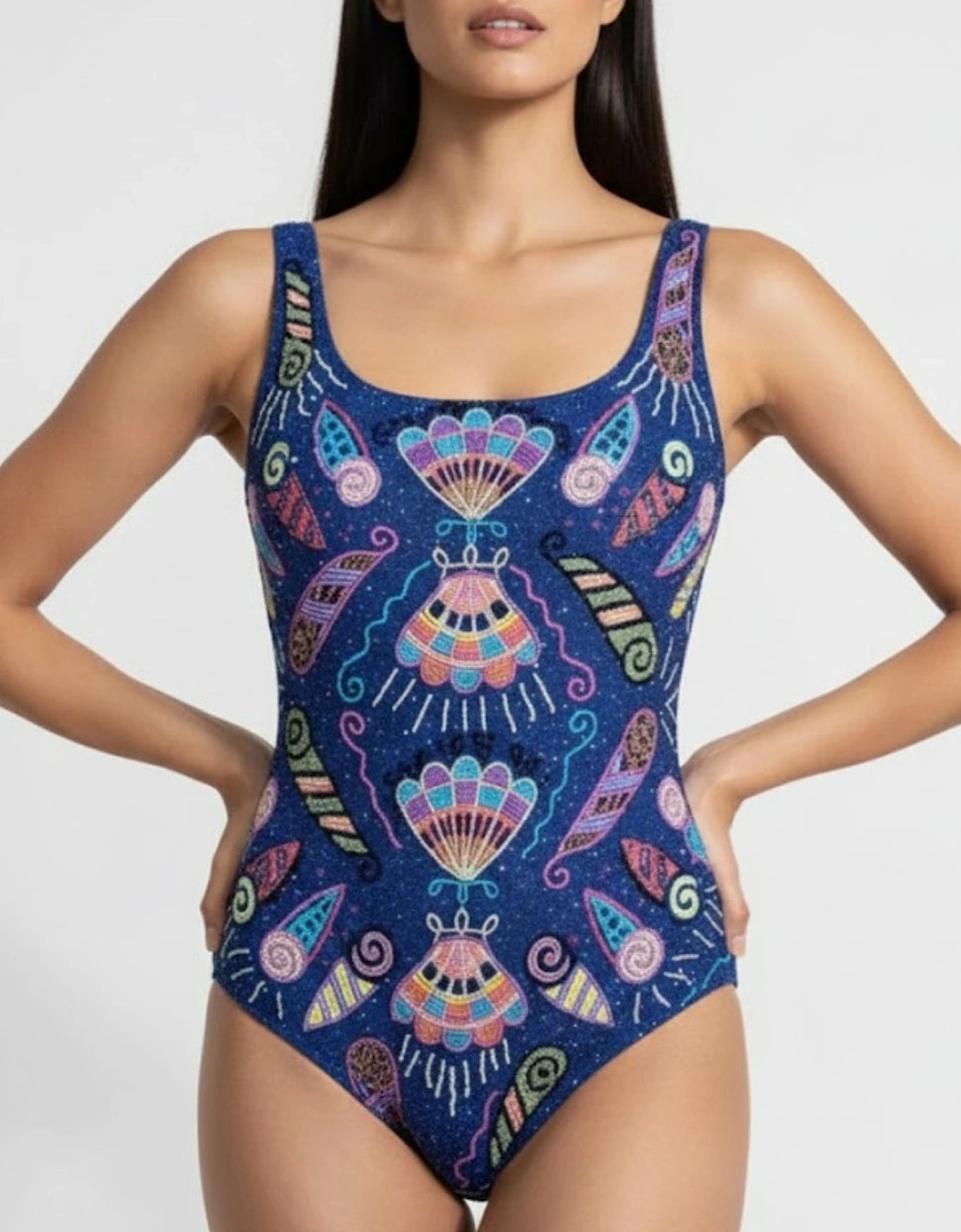 x Zandra Rhodes Dream Shell Hand Beaded Swimsuit Purple