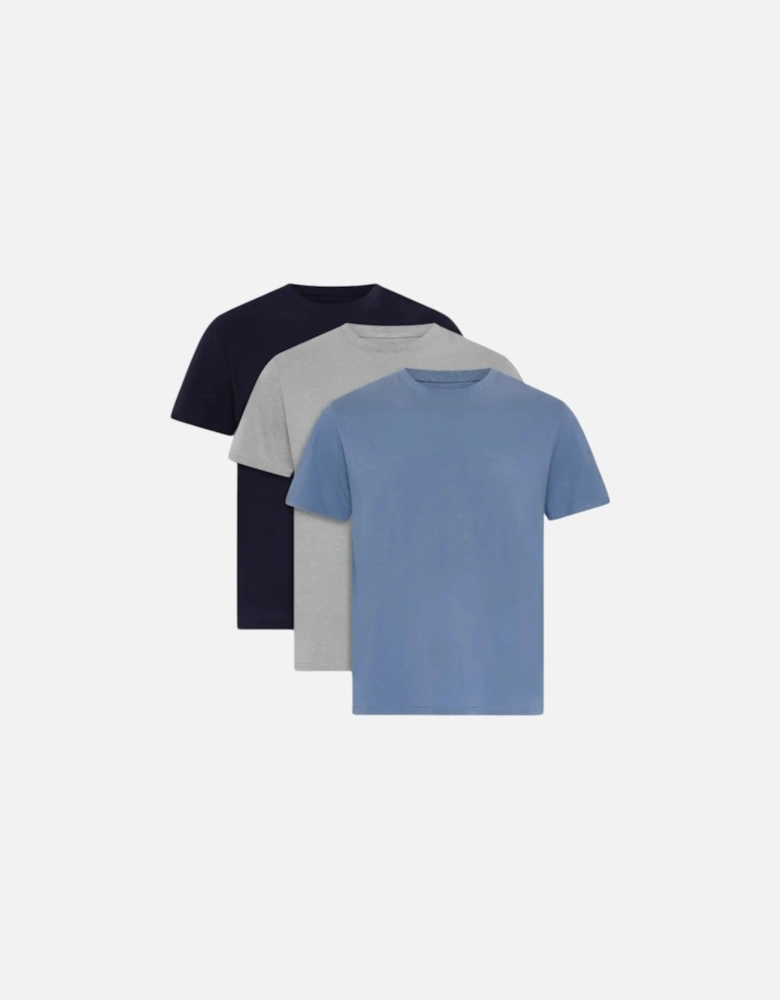 3-Pack Cotton Stretch Crew-Neck T-Shirts, Navy/Grey/Blue
