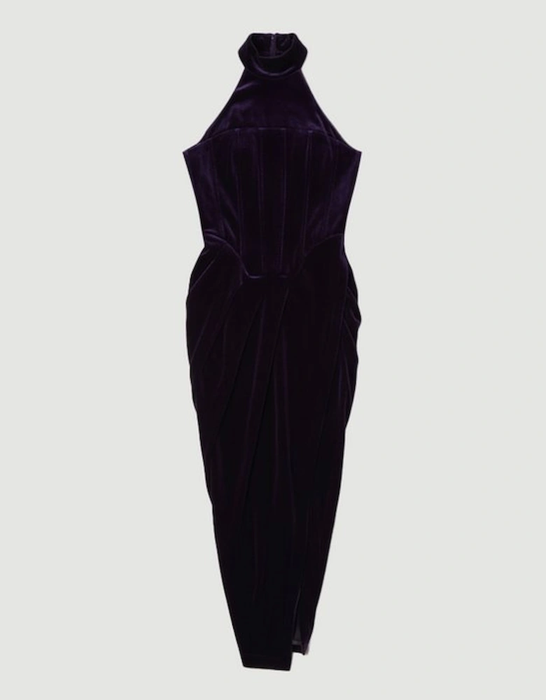 Tailored Velvet Halter Neck Maxi Dress