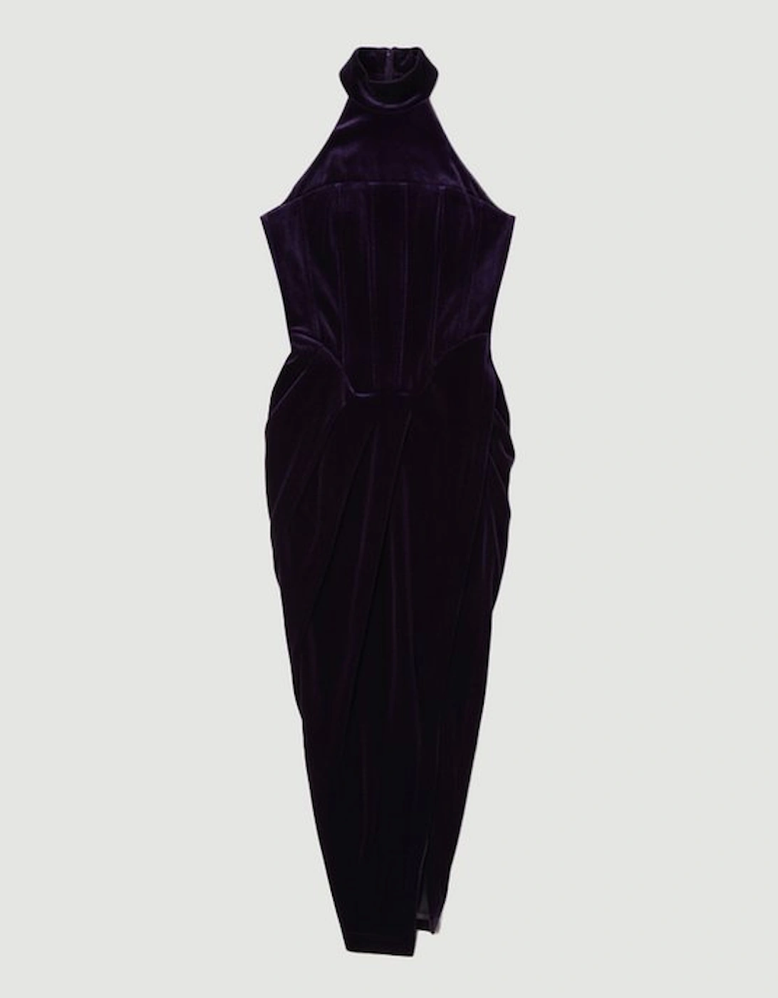 Tailored Velvet Halter Neck Maxi Dress